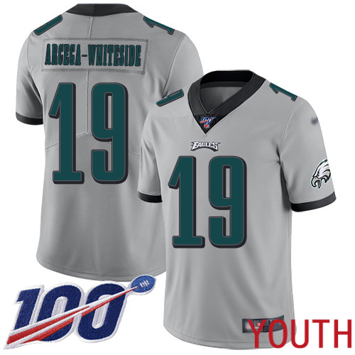 Youth Philadelphia Eagles #19 JJ Arcega-Whiteside Limited Silver Inverted Legend NFL Jersey 100th Season